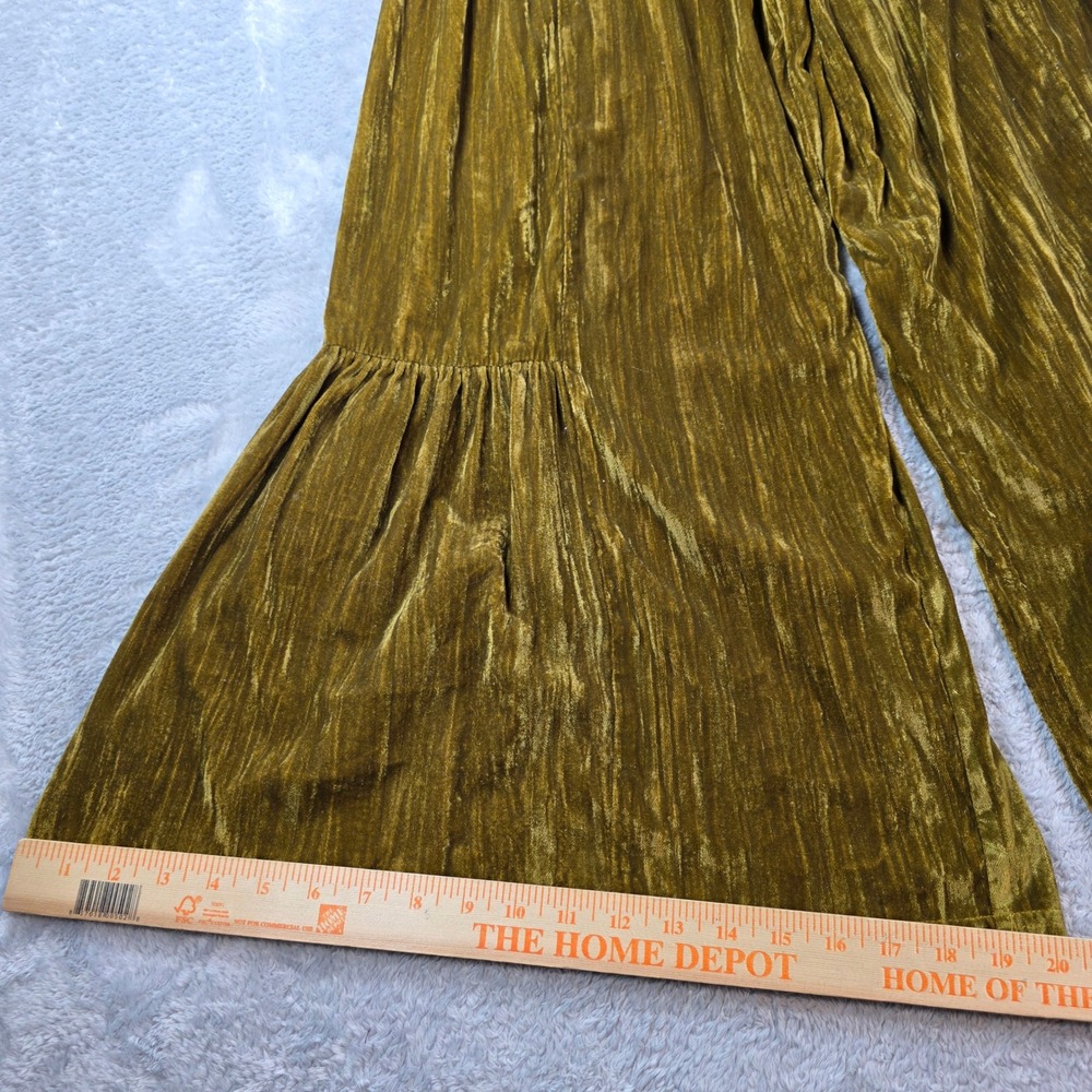 Natural Life Crushed Velvet Tiered Wide Leg Pants Chartreuse Gold Small Womens - Picture 10 of 10